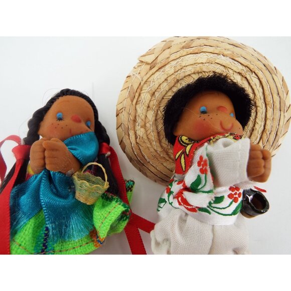 Vintage Mexican Conetl Rubber Clip On Pinch Dolls Mariachi Pair of 2 - Picture 7 of 7